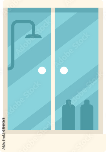 Apartment shower cabin icon flat vector. Glass door. Domestic faucet isolated