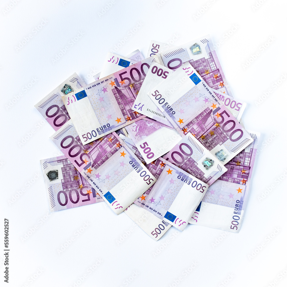 Banknotes of 500 euros on a white background Banknotes of 500 euros on a white background