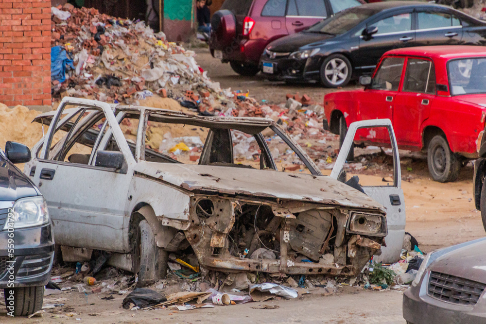 Fototapeta premium Car wrecks in Port Said, Egypt
