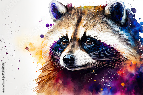 Raccoon watercolor painting. Generative AI