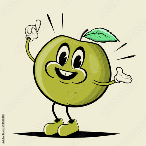 funny illustration of a happy apple with pointing finger