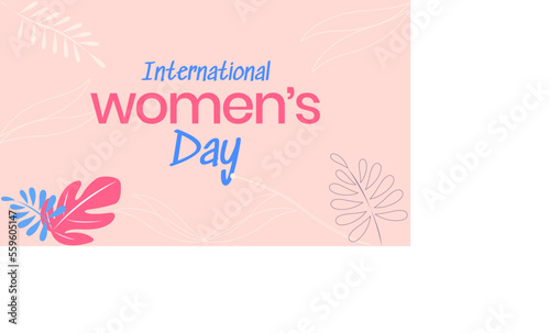 International Women s Day text on pink and flowers background.