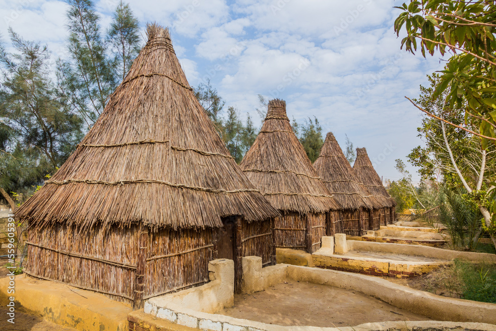 Huts of a desert camp in Bahariya oasis, Egypt