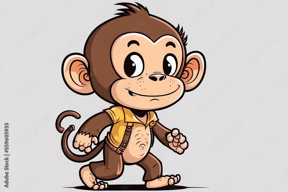 Obraz premium an adorable baby monkey strolling in a cartoon. Generative AI