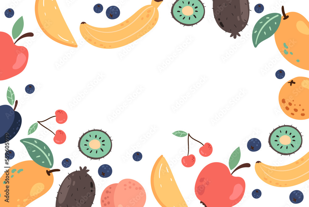 Fruit vegetarian vegan food salad exotic summer banner poster concept. Vector design graphic illustration