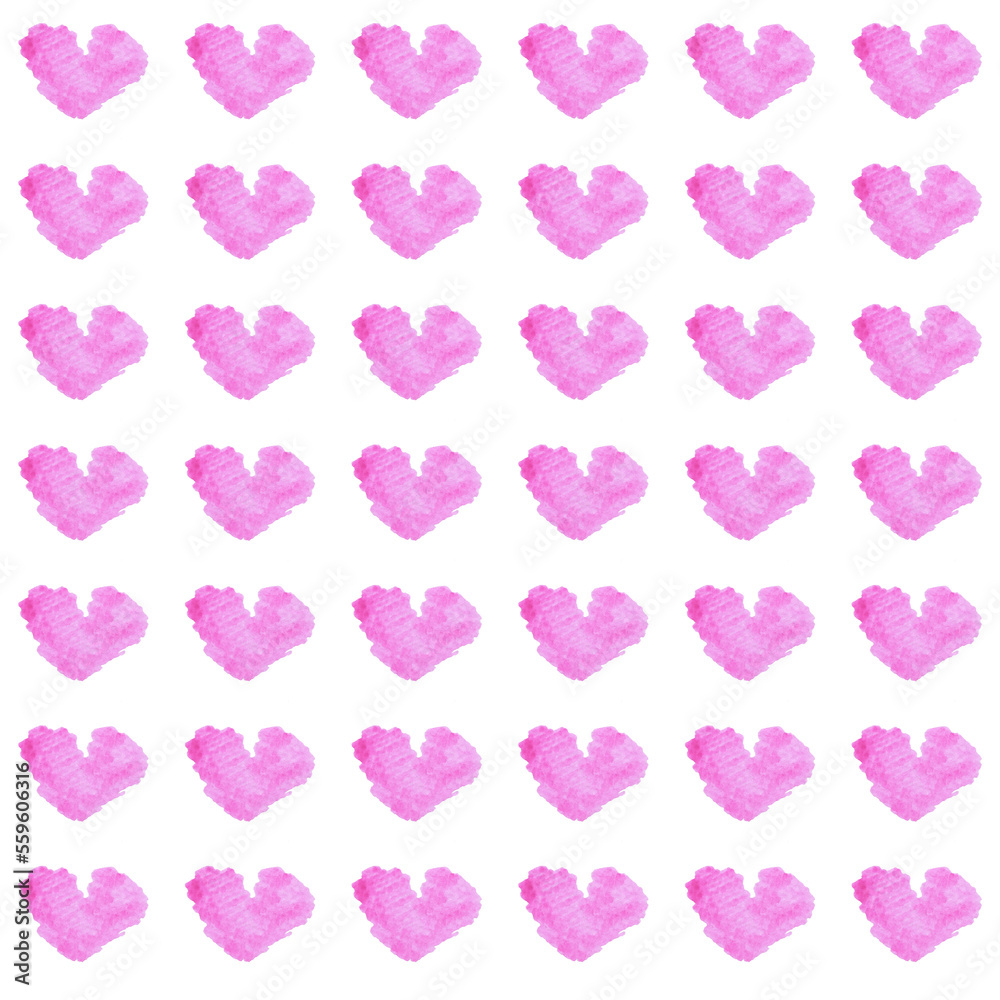 seamless hand-painted watercolor pink hearts pattern on pink background