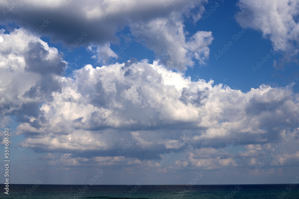 Rain clouds in the sky over the Mediterranean Sea in northern Israel.