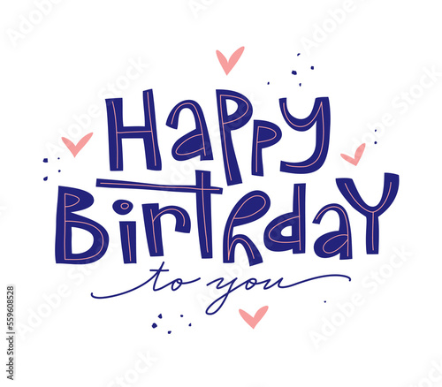 Happy Birthday cute hand drawn lettering for greeting card or banner design.