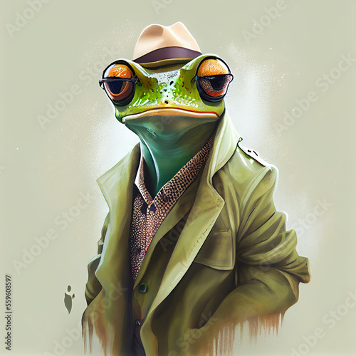 Trendy tree frog wearing a cool clothing, generative ai