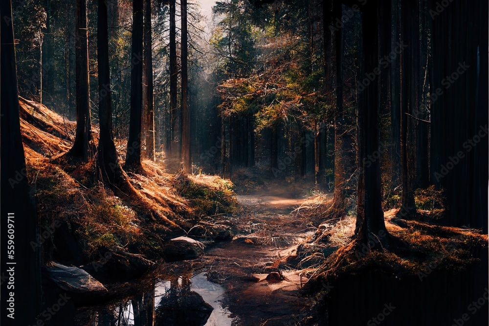 Obraz premium autumn forest in the morning
