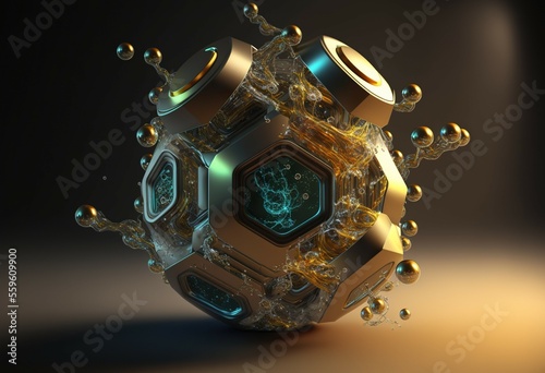 Metallic and glass object containing energy, generative ai, 3d render