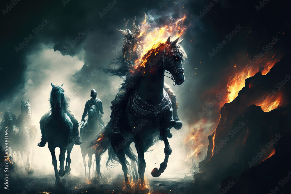 Fototapeta premium Horsemen of the Apocalypse. sketch art for artist creativity and inspiration. generative AI