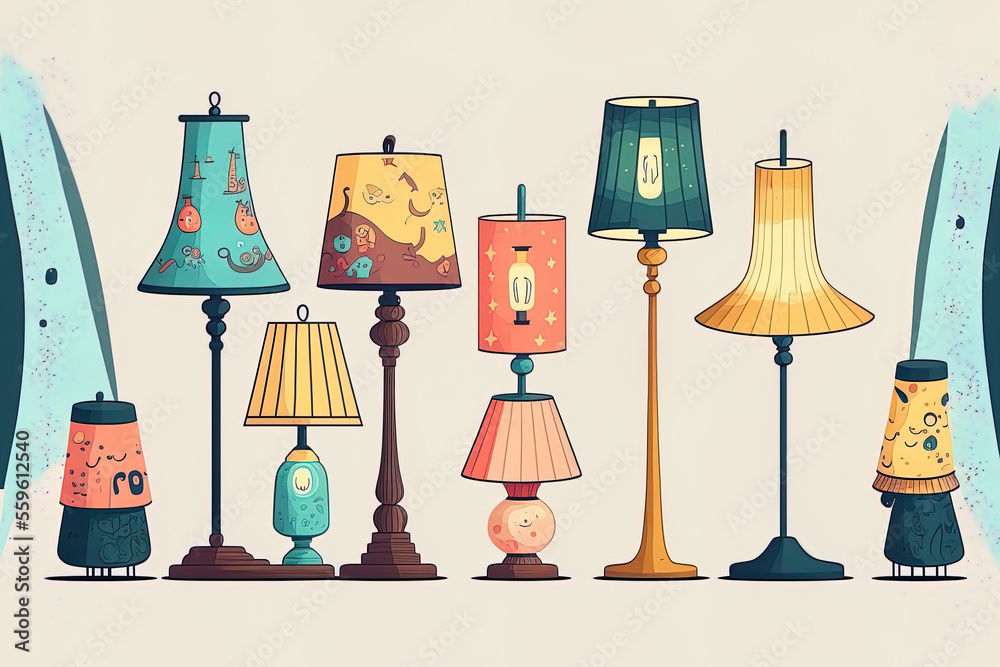 Illustration of lamps in cartoon style. Generative AI Illustration of lamps in cartoon style. Generative AI