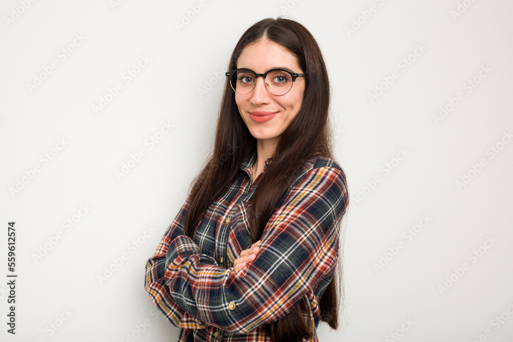 Young caucasian woman isolated on white background happy, smiling and cheerful. Young caucasian woman isolated on white background happy, smiling and cheerful.