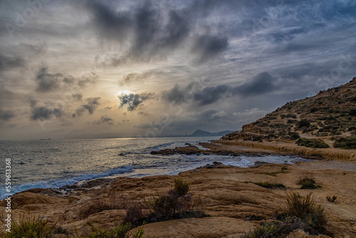 landscape of the seafront of Alicante Spain on a warm sunny autumn day