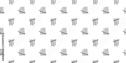 Charcoal tally marks seamless pattern. Number 5 symbols background. Day counting signs on prison wall. Scrapbooking or wrapping paper, fabric print, cloth design. Vector hand drawn illustration