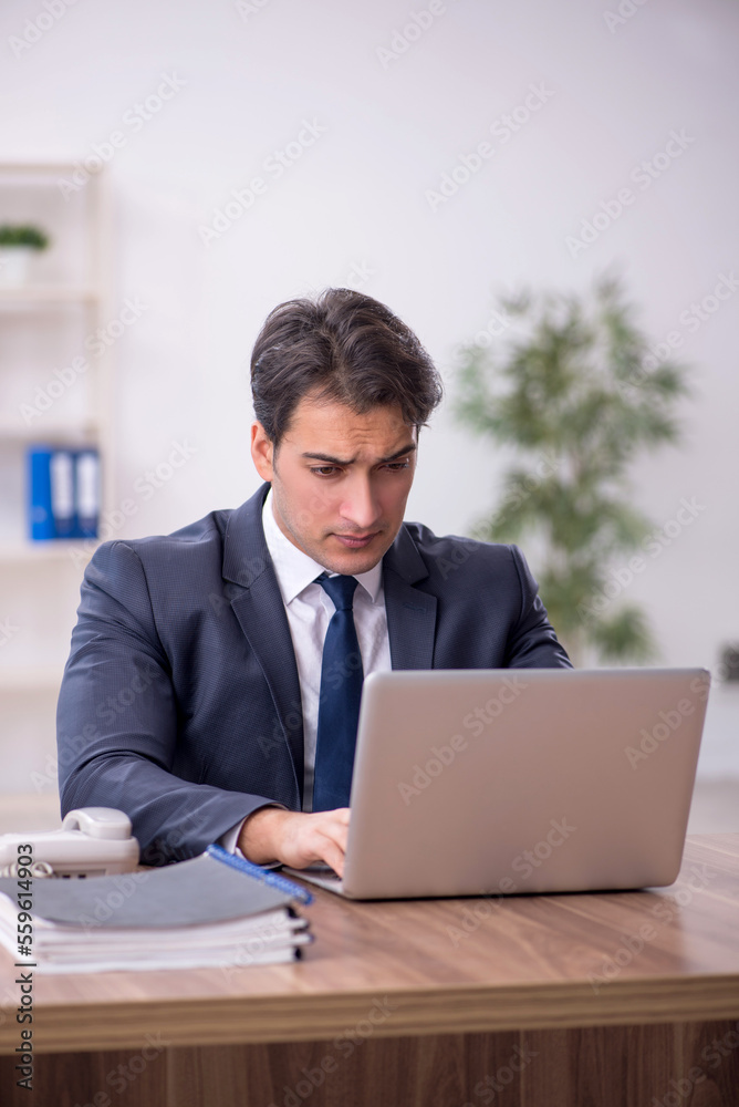 Young male employee working in the office Young male employee working in the office