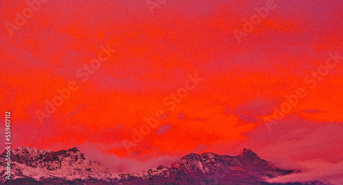 abstract red background, with red sky and mountains.