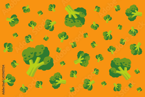 broccoli pattern on orange color background,vector illustration