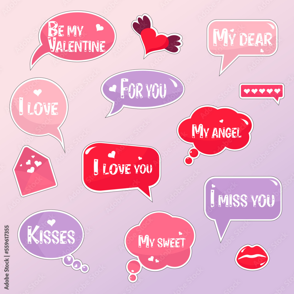 Vector valentine's day doodle illustration sticker set