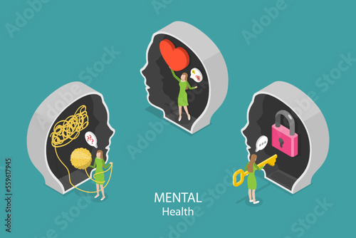 3D Isometric Flat Vector Conceptual Illustration of Mental Health, Psychotherapy