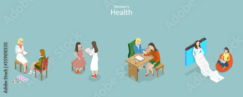 3D Isometric Flat Vector Conceptual Illustration of Womens Health, Consultation and Diagnosis