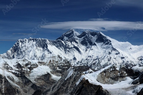 Lenticular clouds top the summit of Mount Everest in this panoramic view from the top of Mera peak in October 2018 
