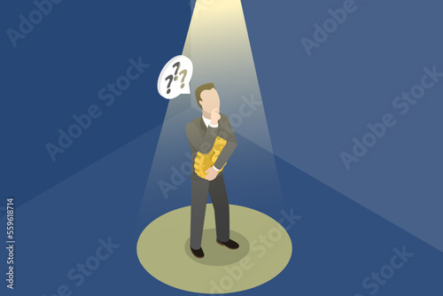 3D Isometric Flat Vector Conceptual Illustration of Money Question, Investment Research