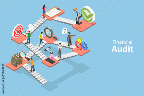 3D Isometric Flat Vector Conceptual Illustration of Business Audit, Financial Review