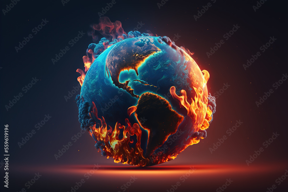 Planet Earth in flames, global warming concept, Generative AI Stock ...