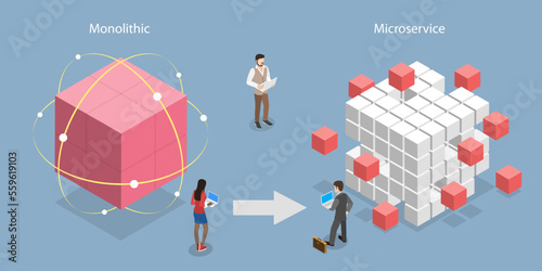 3D Isometric Flat Vector Conceptual Illustration of Microservice Architectural Pattern, Application Scalability photo