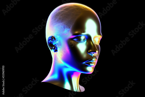 Human face hologram, artificial mind, Generative AI