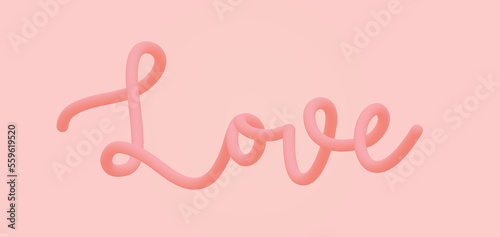 Cute Vector Design With "Love” Lettering. 3D Stylized Graphic On Pink Background. Perfect For Valentine’s Day Social Media Post, Voucher, Invitation, Or Banner Template.