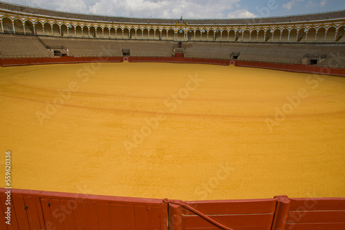 The floor of the bullring in Seville, Spain.