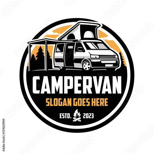 Campervan Car Circle Emblem Logo Design Vector