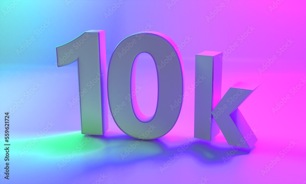 10K Followers. Achievement in 10K followers. 10 000 followers background. Congratulating networking thanks, net friends abstract image, customers. 3d rendering. Isolated like and thumbs. Web banner.