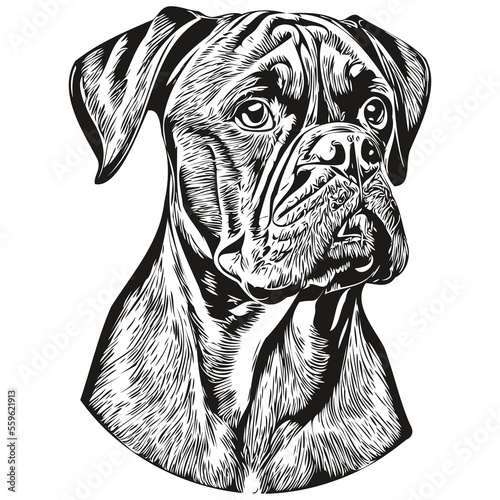 Boxer dog hand drawn logo line art vector drawing black and white pets illustration