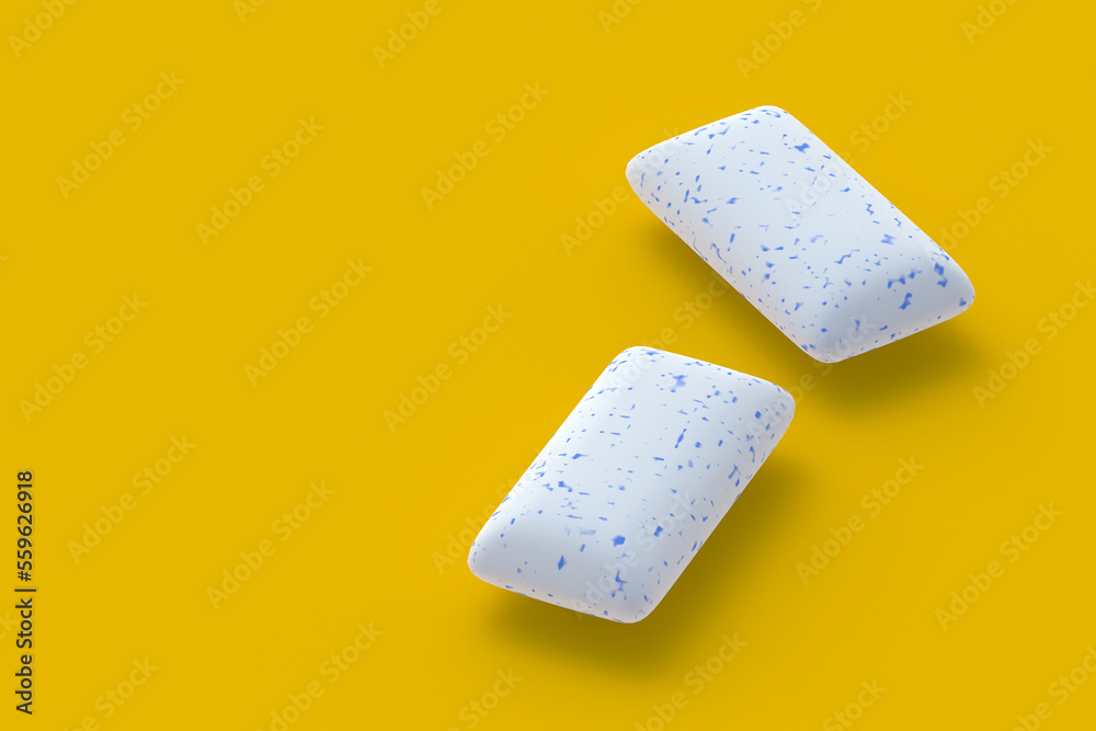 Chewing gums. Mint bubblegums. Space for text. 3d render Chewing gums. Mint bubblegums. Space for text. 3d render