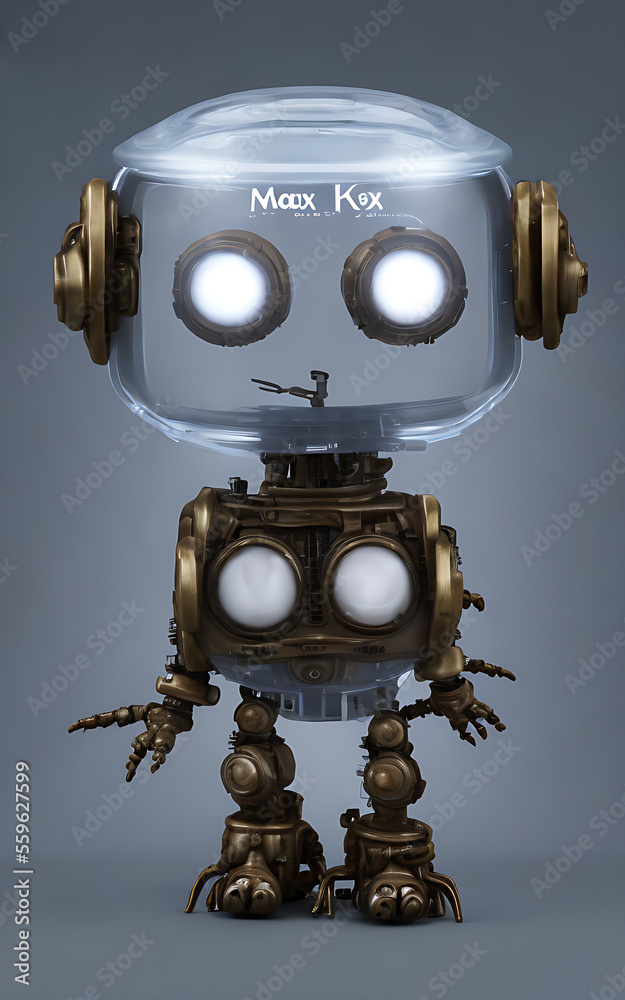 Generative AI image of tiny translucent steampunk alien robots, cute and adorable
