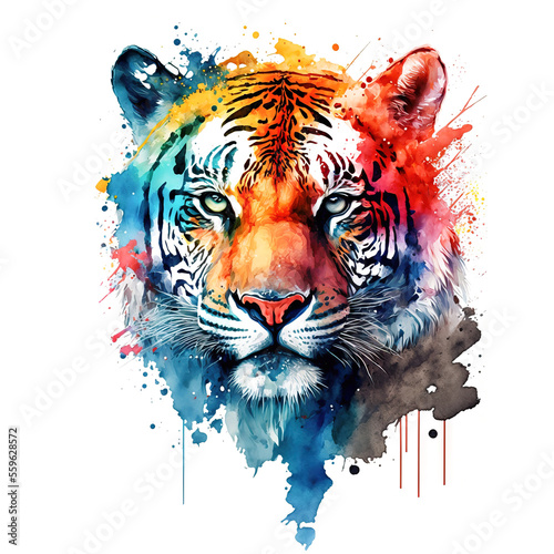 abstract watercolor image of a tiger created with Generative AI technology