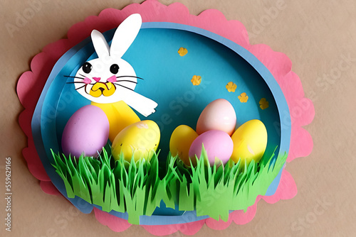 Obraz na płótnie paper cut april easter bunny with egg w salonie