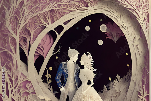 Obraz na płótnie paper cut romantic artistic valentines wedding engagement card design w salonie