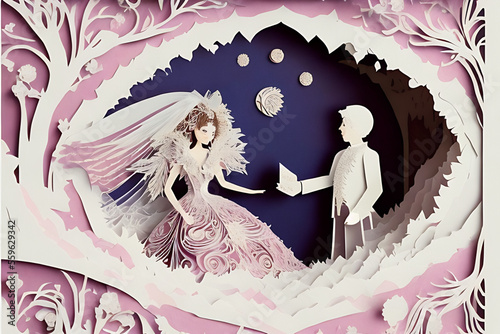 bride and bridegroom bridal dress , exquisite wedding couple invitation card design