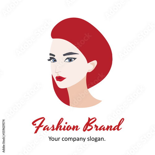 illustration of women with red hair and red lips , style icon, logo women face on white background, vector emblem, illustration, salon, spa company business logo