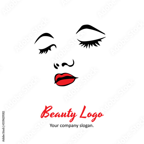 illustration of women with red lips , style icon, logo women face on white background, vector emblem, illustration, salon, spa company business logo