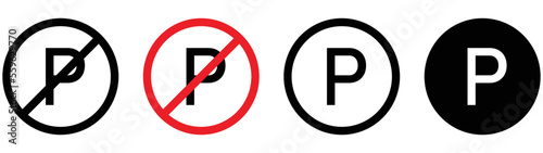 text P with circle icon set. parking area and no parking area icon collections symbol, vector illustration