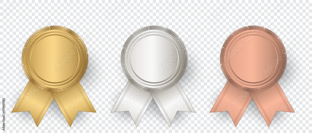 Vector Gold, silver, and bronze seal with ribbons. Luxury seal. Blank Gold, silver, and bronze seal. Vector illustration - obrazy, fototapety, plakaty 