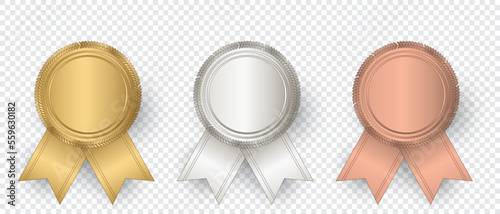 Vector Gold, silver, and bronze seal with ribbons. Luxury seal. Blank Gold, silver, and bronze seal. Vector illustration