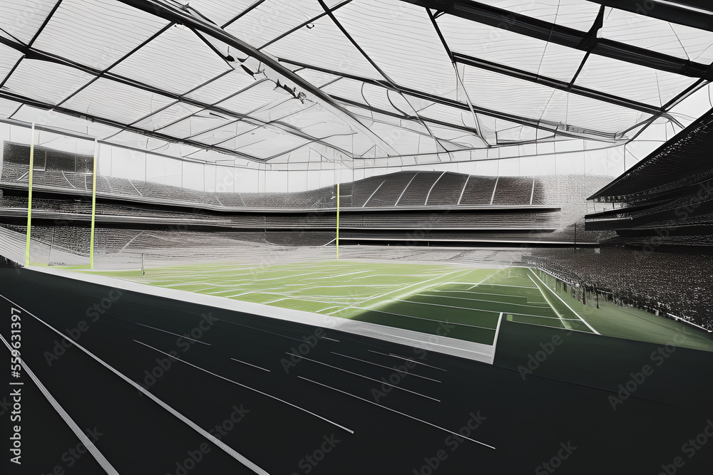 Fototapeta premium exterior photo of a football stadium nobody, daylight, indirect lighting generative ai