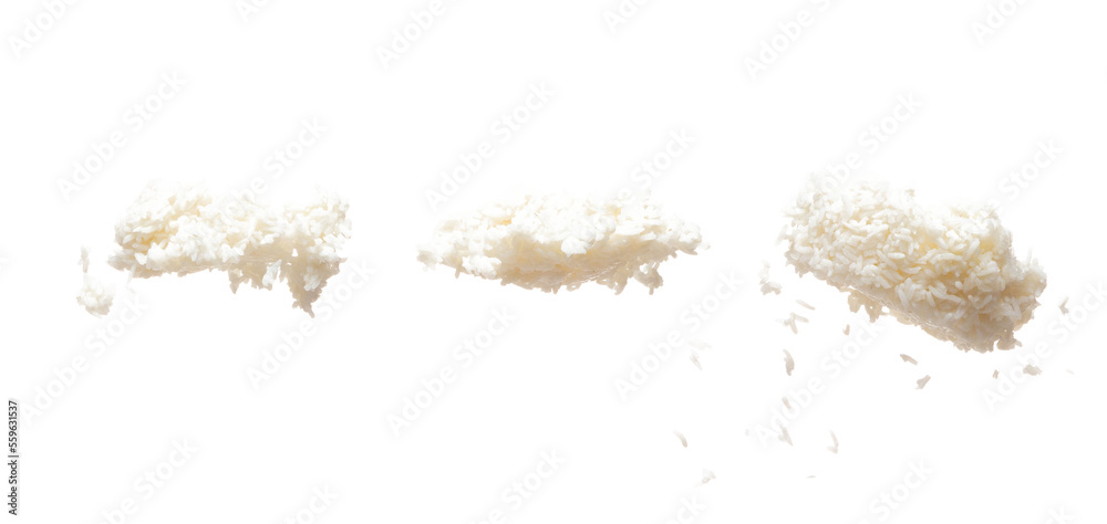 Foto de Steam Rice fly up from plate, Jasmine rice float abstract and ...